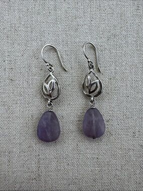💛Silpada Sterling Silver “Purple Reign” Leaf & Amethyst Drop Earrings | Designer